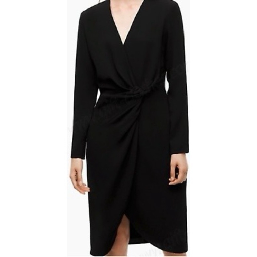 NEW ARITZIA BABATON Tadao Crepe Tie-Front Midi Dress in Black